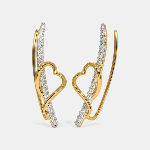 14K Gold Diamond Heart Ear Climbers | Minimalist Crawler Earrings